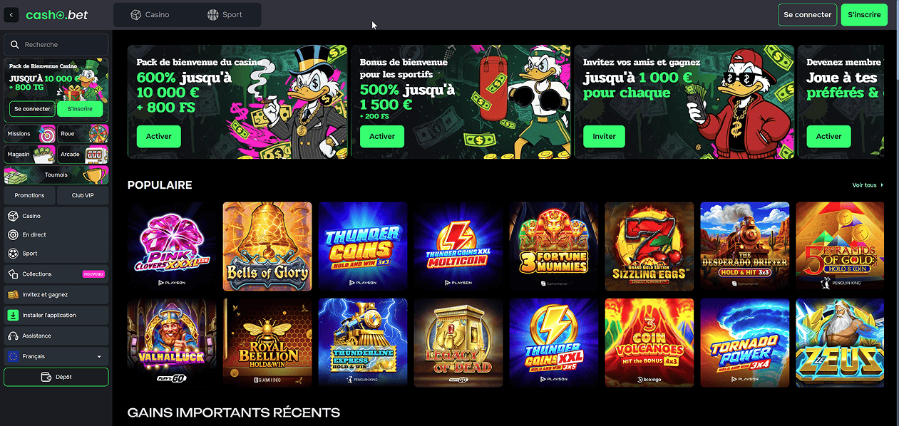 Screenshot of the Cashobet website